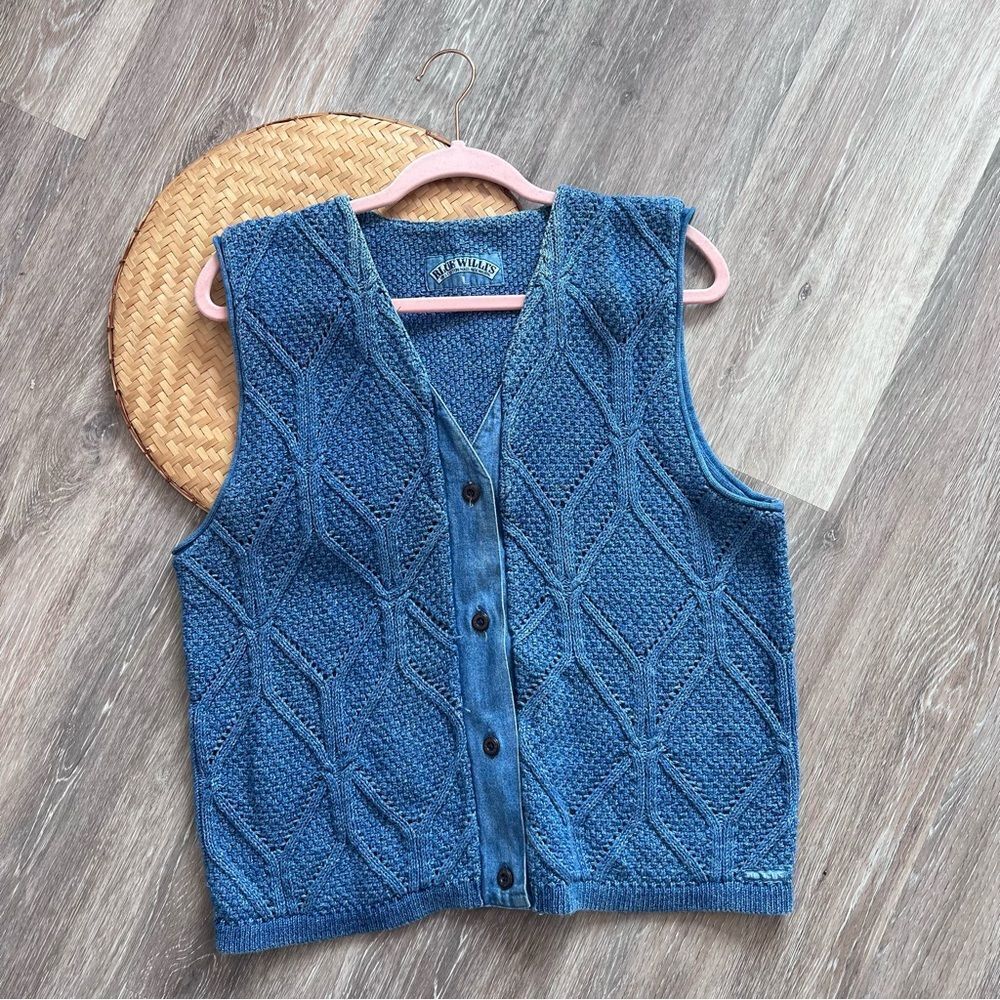 Vintage blue Willis denim & knit vest women’s‎ size L cottagecore western boho